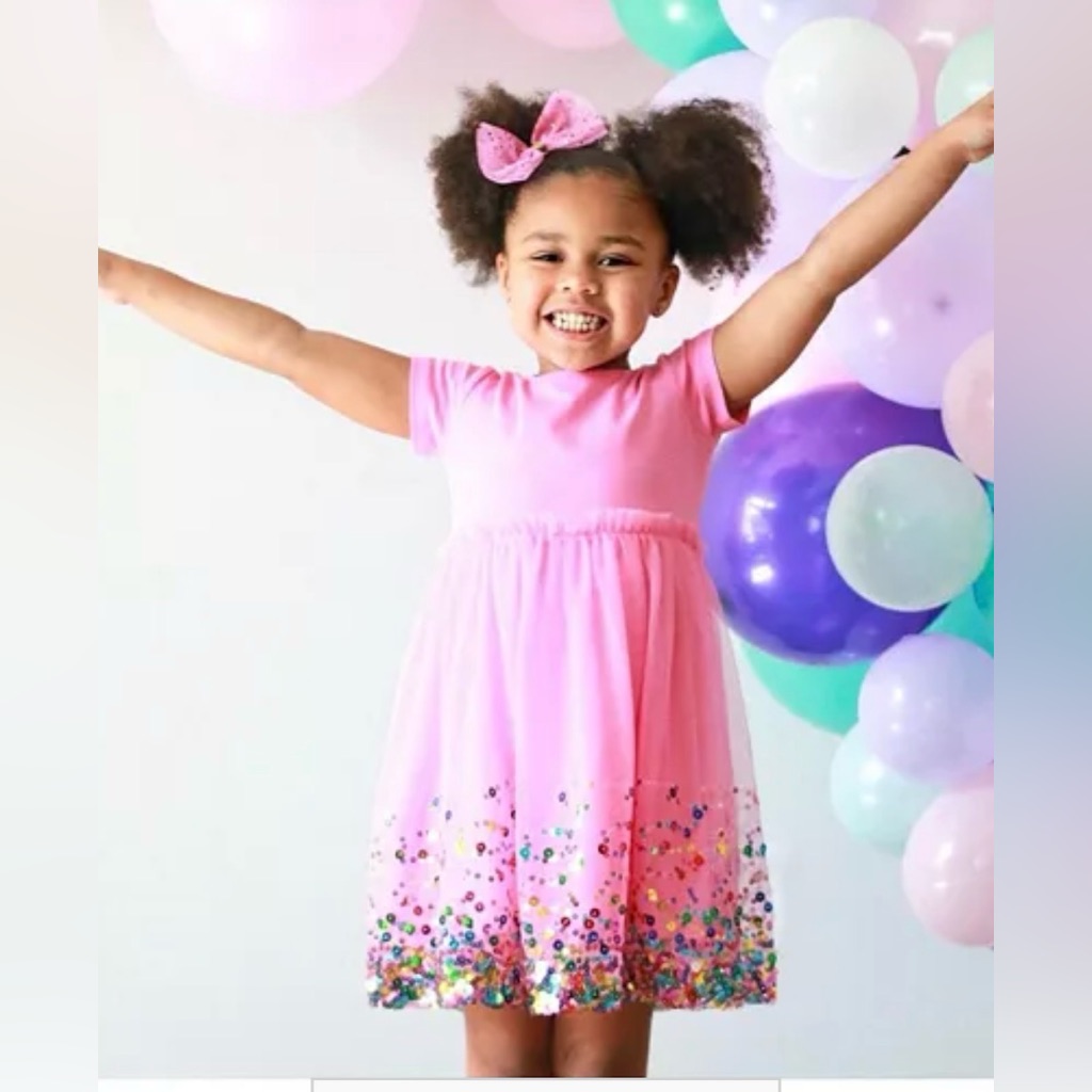 Sweet Wink Little Girls Raspberry Confetti Short Sleeve Tutu Dress Size 5 Nwt